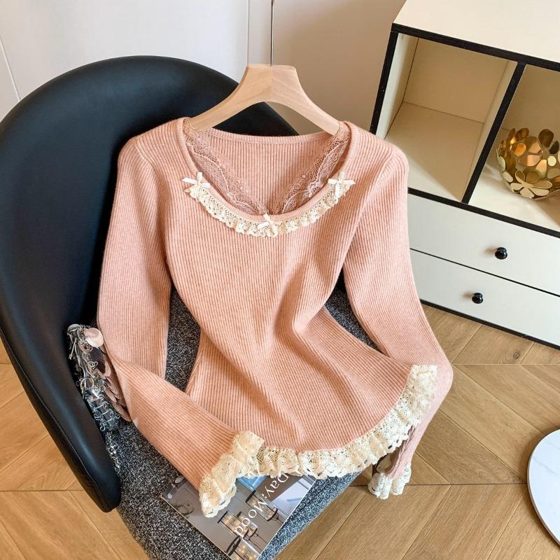 Lace knitted sweater women's inner fit autumn and winter new high-end thickened sweater slim and thin bottoming shirt top