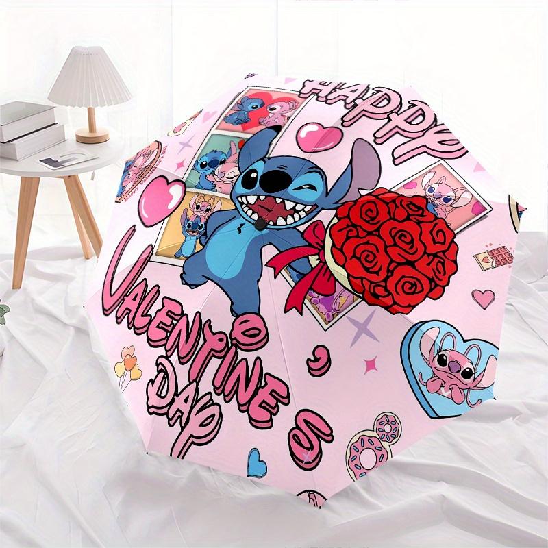 Stitch,Valentine's Day Themed Automatic Opening and Closing Folding Umbrella, Reinforced 8 Ribs, Compact Travel Design, Fashionable Folding