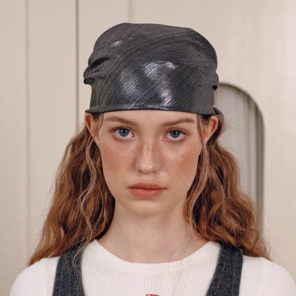 Polyester Shiny Metallic Bandana Stripe Satin Square Turban Liquid Silvery Headscarf  Outings
