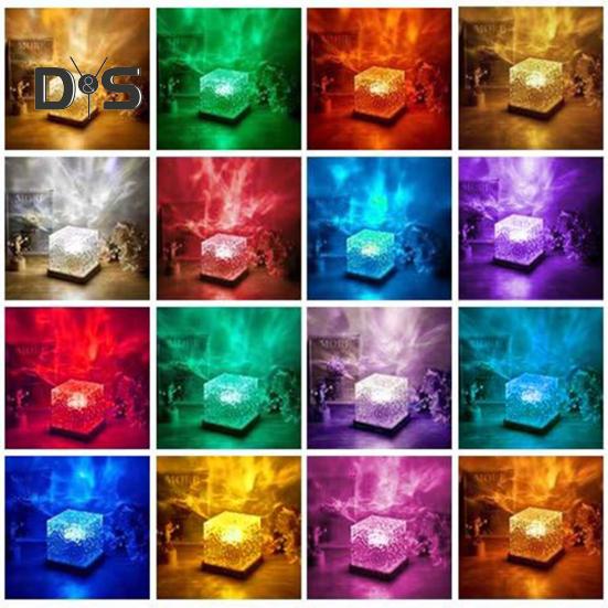 Projektorová lampa Morská vlna Nočné svetlo Diaľkové ovládanie 16 farieb Postupne rotujúci plameň Vodná lampa s drevenou základňou