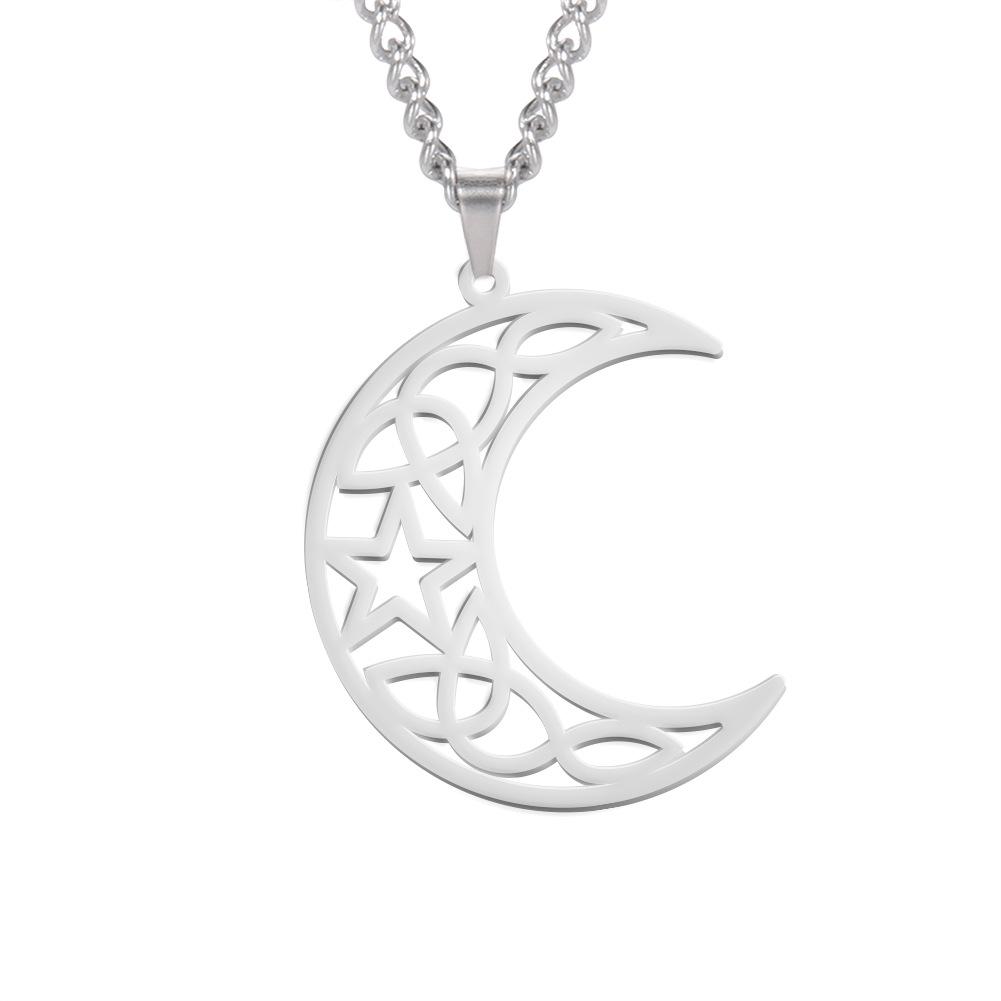 Halsband med halvmåne i rostfritt stål, vintage pentagramamulett, gåva