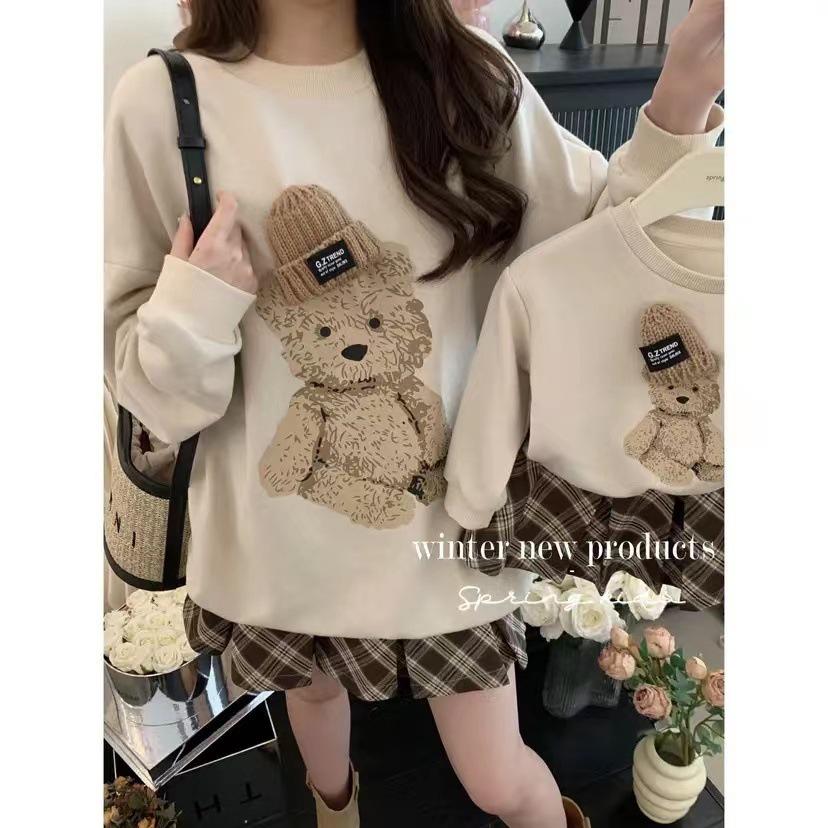 Autumn Family Portrait Bear Doll Pullover: Loose Baby & Parent Sweatshirt