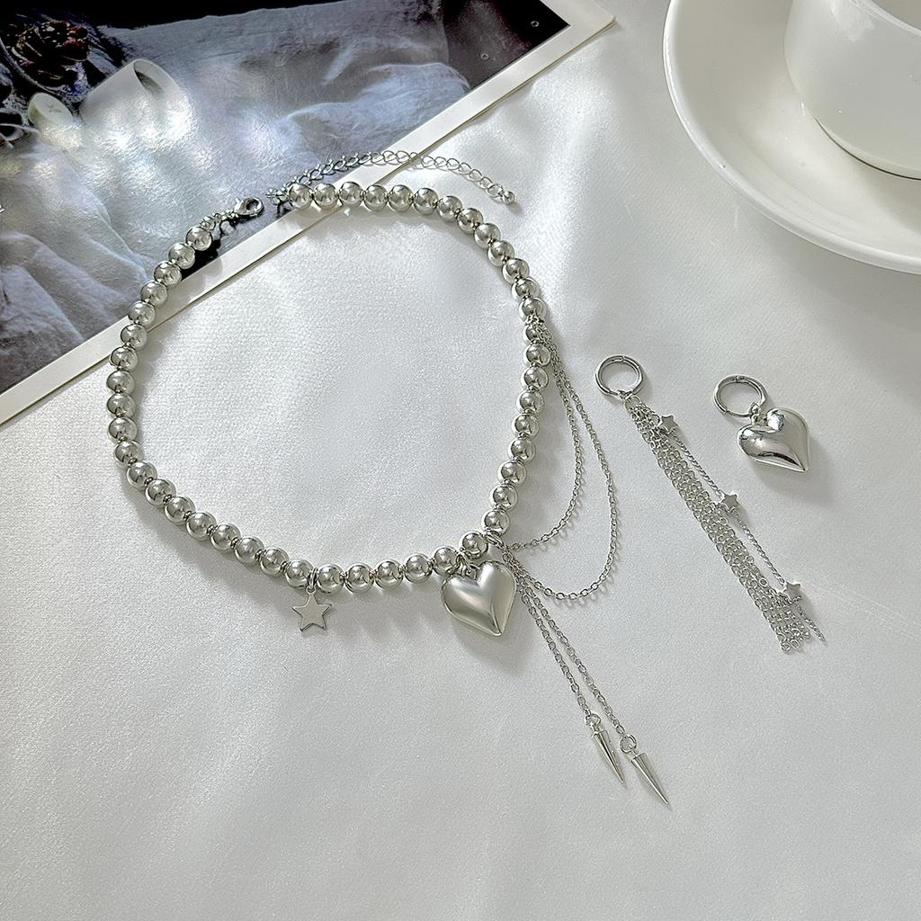 Sweet And Cool Love Star Pendant Necklace Choker Fashion Ccb Beaded Chain Fringed Necklace