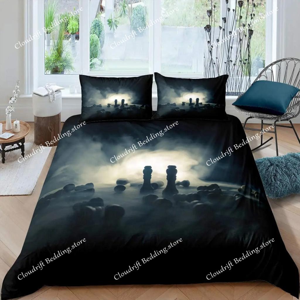 International Chess Duvet Cover Set Queen Size Chess Lovers Bedding Set for Boys Adults Microfiber Black Base Quilt Cover