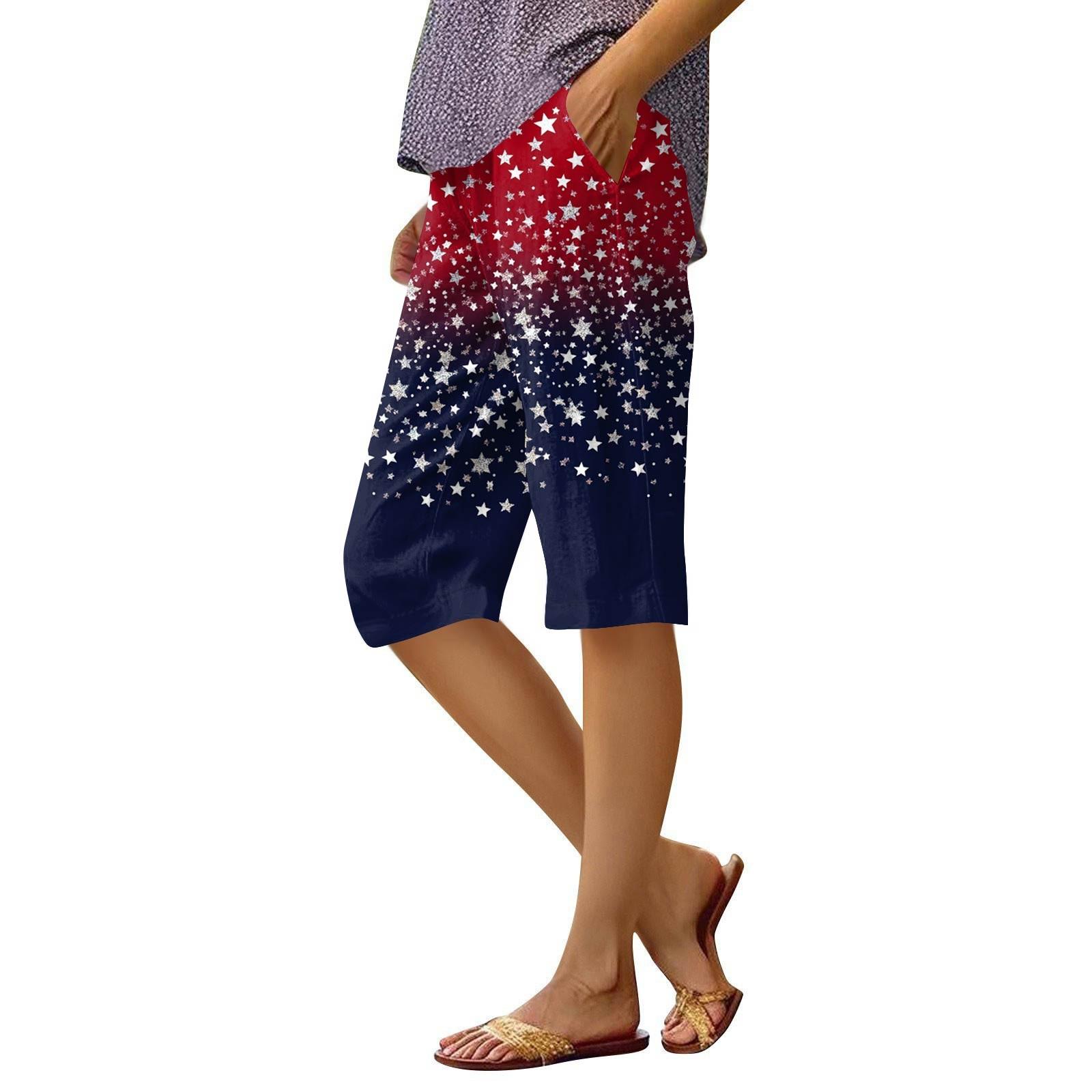 

Жіночі брюки з принтом. Модні повсякденні шорти з кишенею та еластичною талією XXL червоний