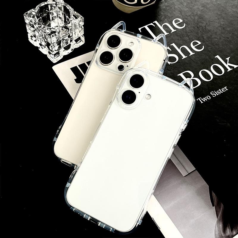 Shockproof Airbag Phone Case Cat Ears For iPhone 17 Air 16 Plus 15 14 13 12 11 Pro Max X XS XR 7 8 SE 2022 2020 Transparent Protective Cover For Women