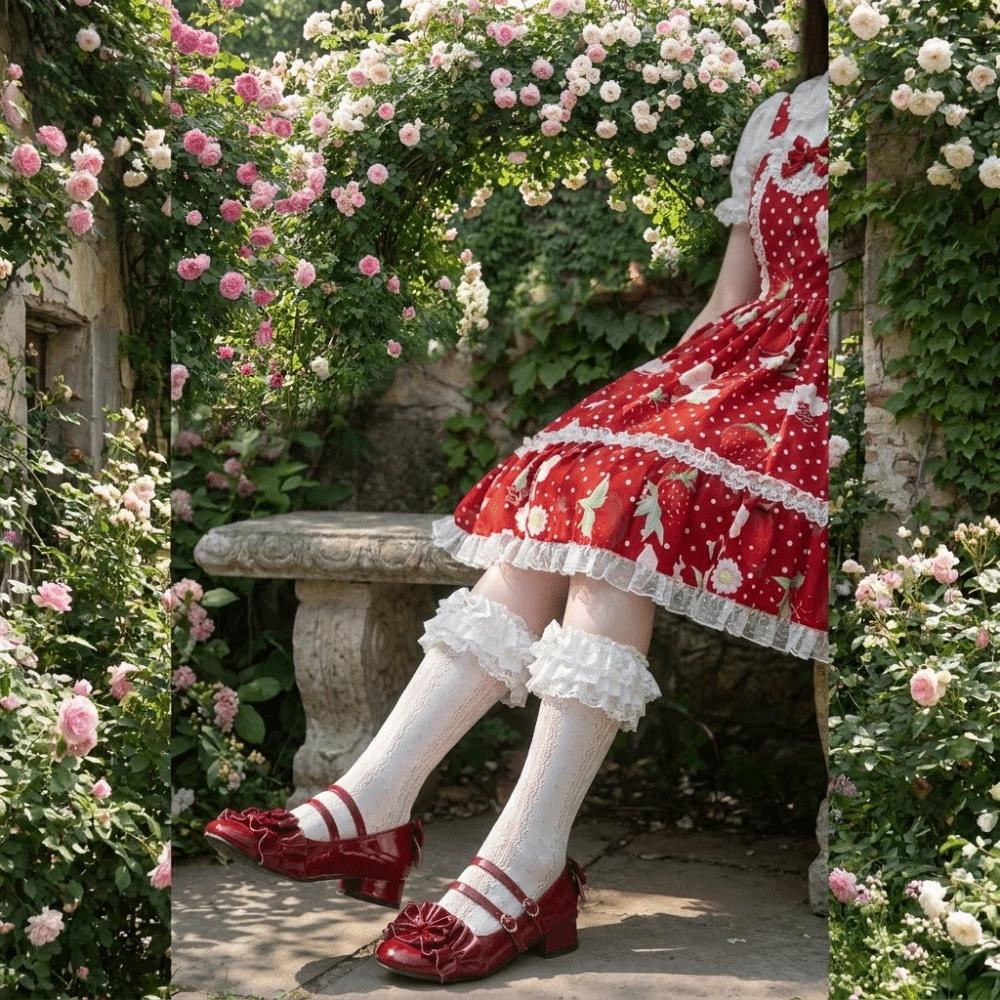 1 Pair Milk White Lace Knee Socks Multi Layer Lace Ladies Socks Sweet Long Cotton Socks Lolita