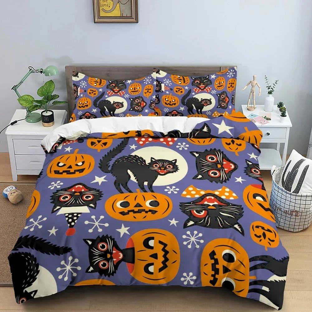 Skull Halloween Bats Bedding Set Boys Girls Twin Queen Size Duvet Cover Pillowcase Bed Boys Adult Home Textileextile