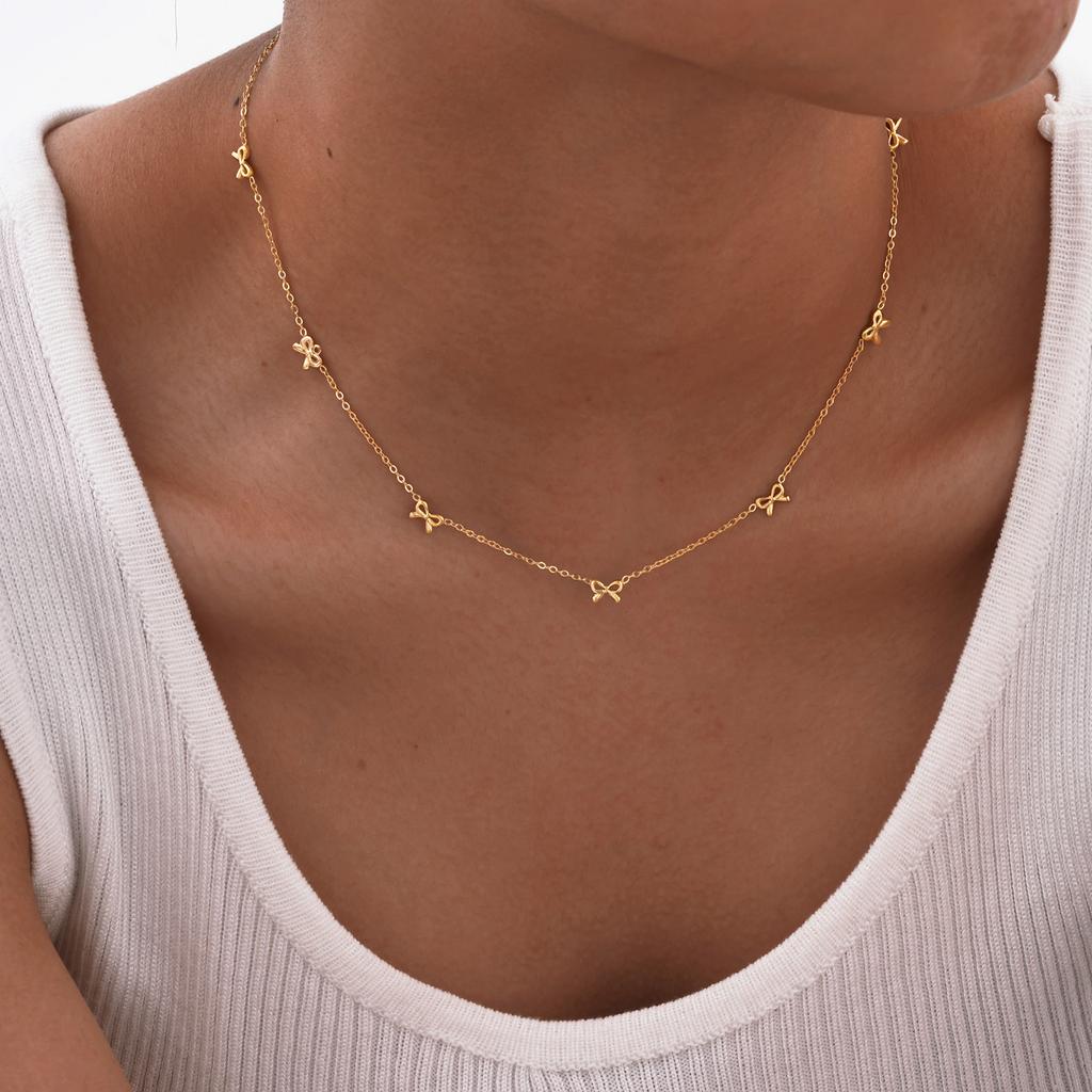 Women's Bowknot Bracelet, Gold Color Stainless Steel Chain, Minimalist Dainty Bow Jewelry