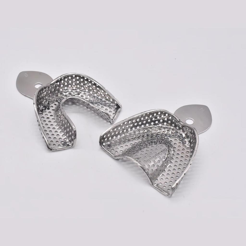 2Pcs Dental Lab Equipment Upper Lower Stainless Steel Impression Trays Autoclavable Teeth Tray Teeth Holder Dentist Tools
