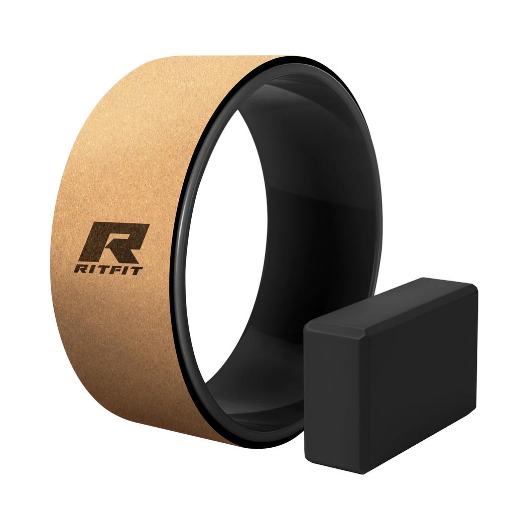 RITFIT Yoga Wheel, Cork Yoga Ring, Stretching Ring for Back Stretching, Yoga Equipment (Standard, Black)
