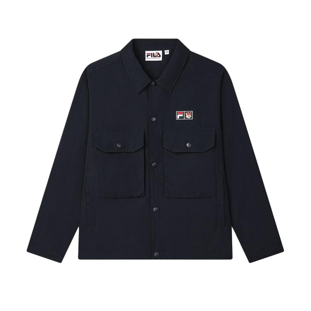 Fila X MAISON KITSUNE Original Logo Fashion Simple Versatile Loose Long Sleeve Shirt Men Shirts Legendary-Blue F11M529401F-NV