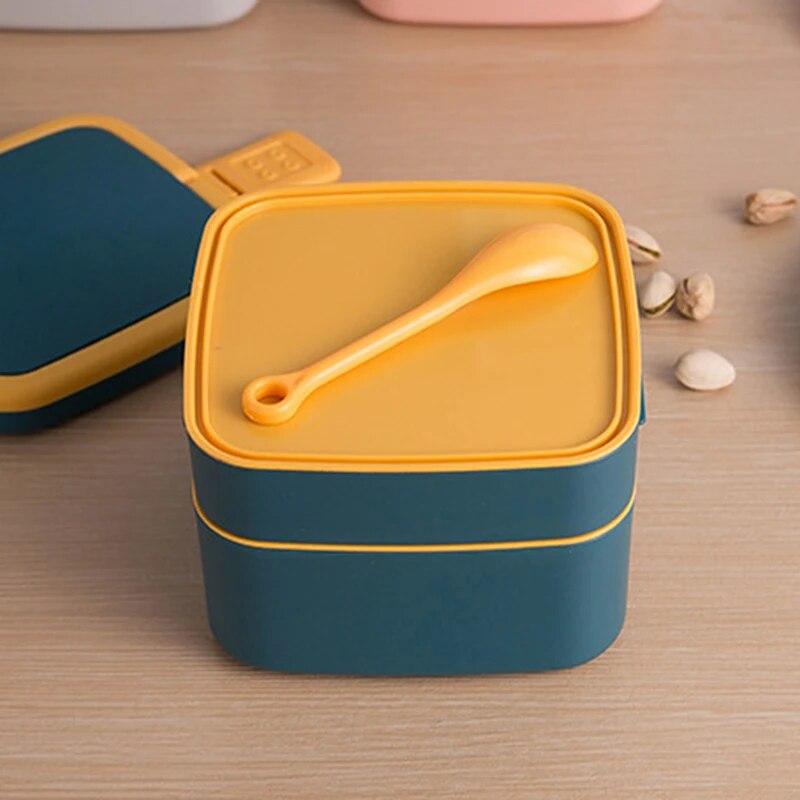 1100ml Tragbare 2-lagige gesunde Lunchbox Lebensmittelbehälter Mikrowellenherd Mittagessen Bento-Boxen mit Besteck Lunchbox