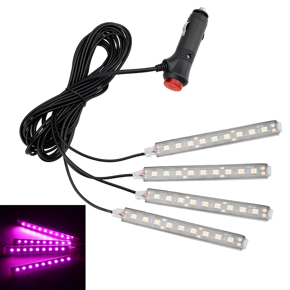 Dash Floor Foot Strip Lights 9 LED 4 In 1 Car Interior Atmosphere Lights Cigarette Lighter Adapter Auto Decorative Lamp