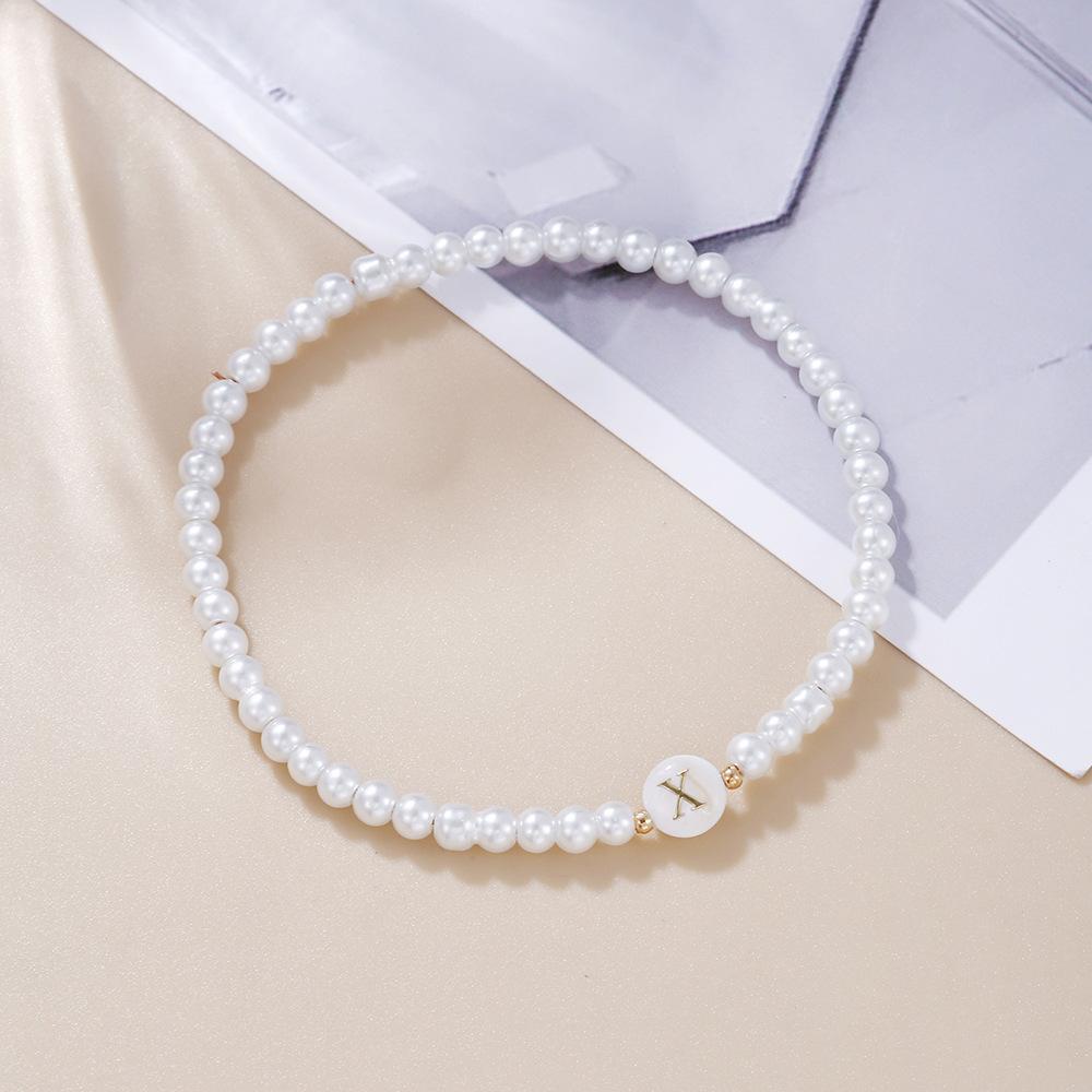 26 Alphabet Letter Shell Charm Artificial Pearl Bracelets Women Girl Charming Simulated Pearl Beads Wristband Bracelets Jewelry
