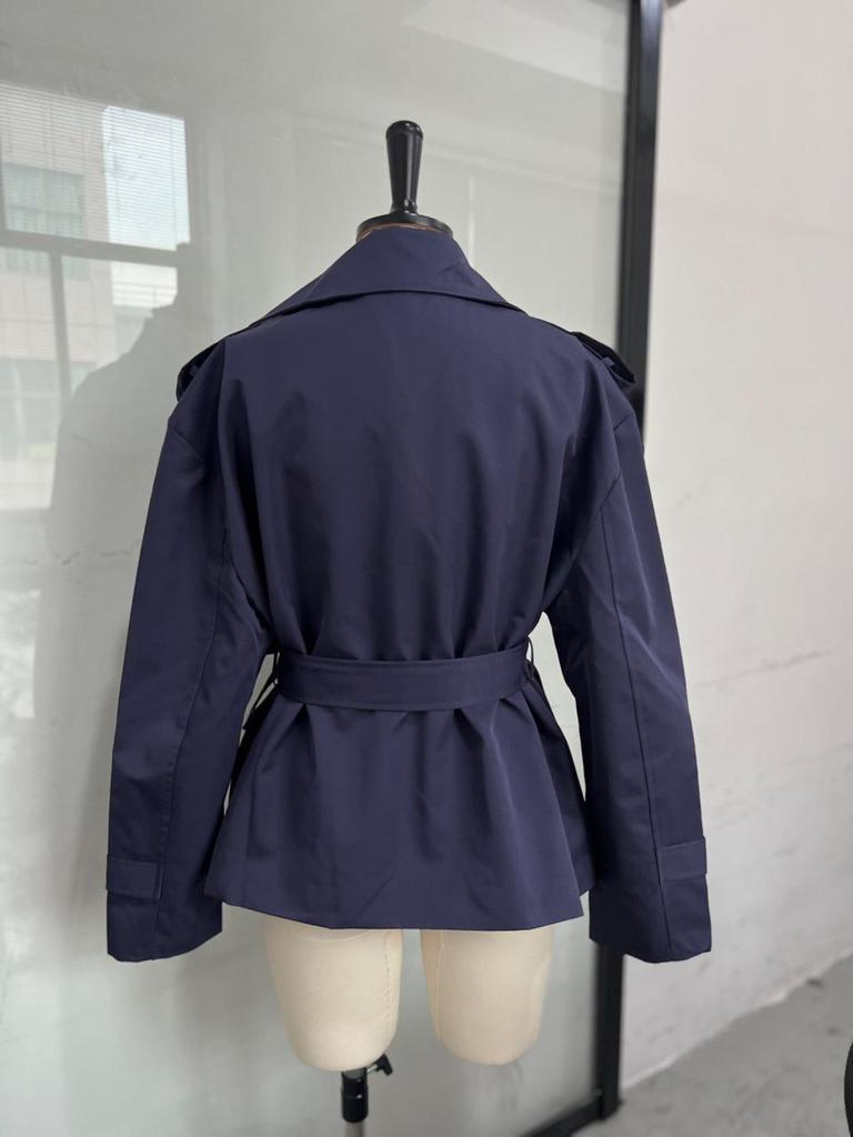 2025 Spring-Autumn Solid Color Belted Short Trench Coat