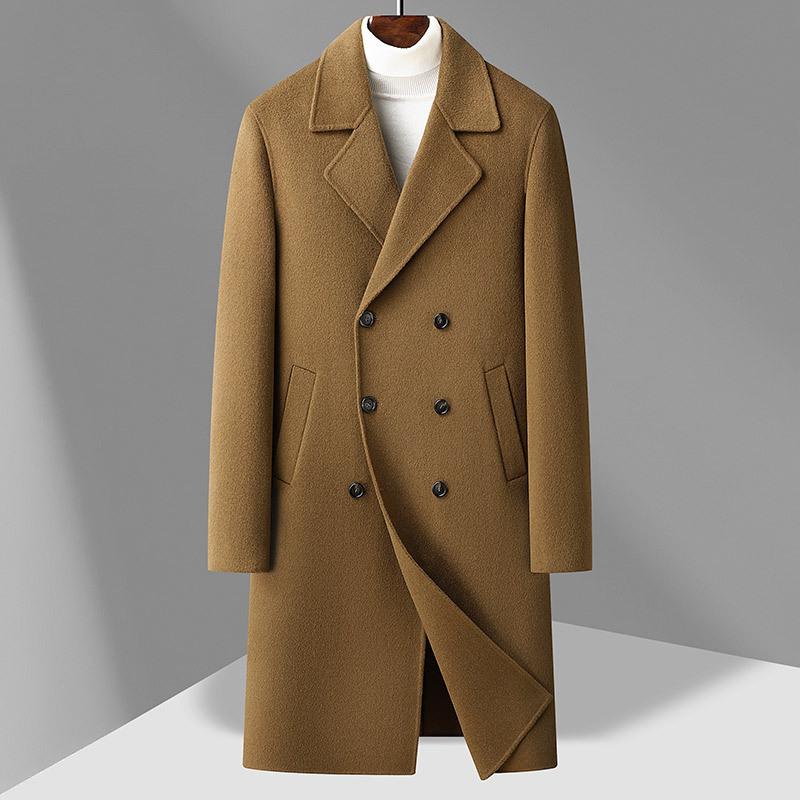 100% Wool Coat Long Double-breasted Thickened Goose Down Take-off Liner Double-sided Woolen Coat Trench Coat Men's Coat