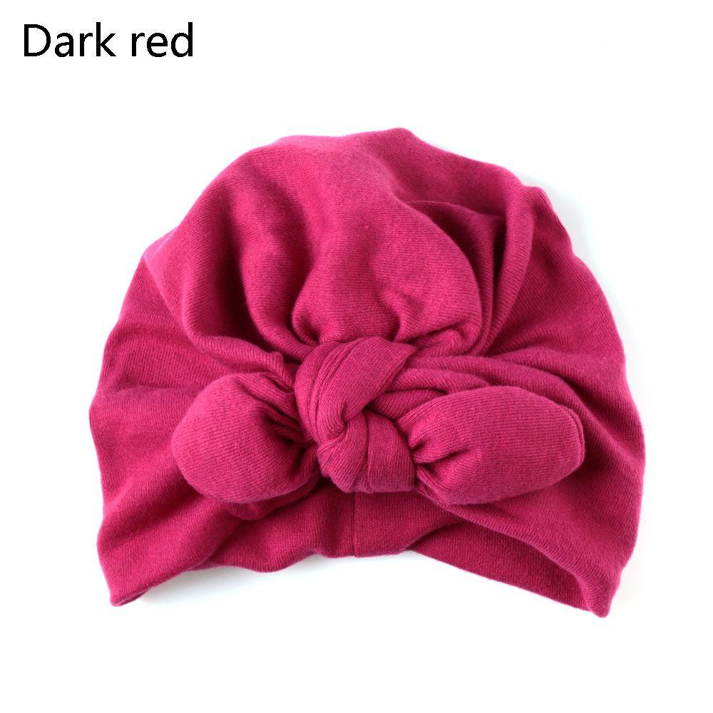 

Toddler Winter Head Wrap Elastic Knotted Rabbit ear Baby Hat Cotton Headwear Caps темно-червоний колір