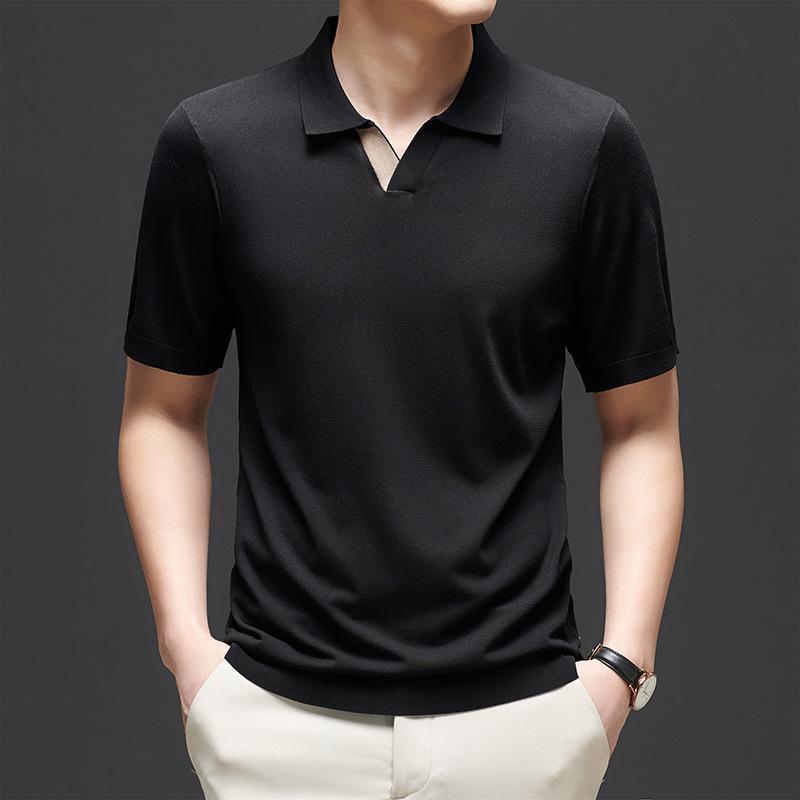 New Summer Light Luxury Men's Clothing Breathable and Skin-friendly Yilite Men's Knitted Short-sleeved T-shirt Solid Color Half-sleeved Men