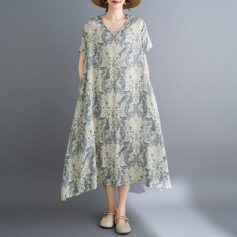 DIMANAF New 2026 Women Plus Size Summer Beach Long Dress Sundress Loose Casual Maxi Lady Floral Vintage Print Dress