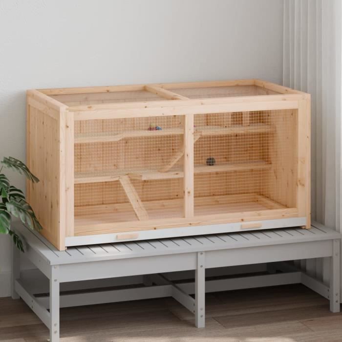 Cage à hamster - Bois massif de sapin - 89,5x45x45 cm - Intérieur - Montage facile - Marron