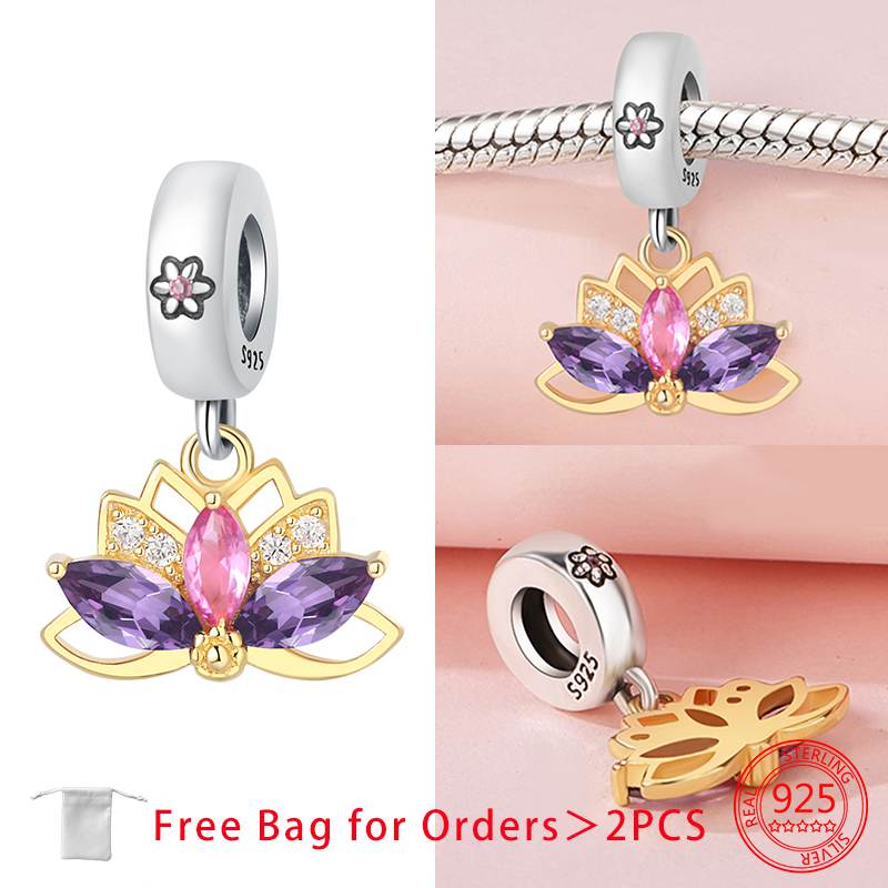 Original Copper Charms Lotus Flower Beads Fit Bracelet Necklace Accessories Women Jewelry Making Fine Jewelry Gift