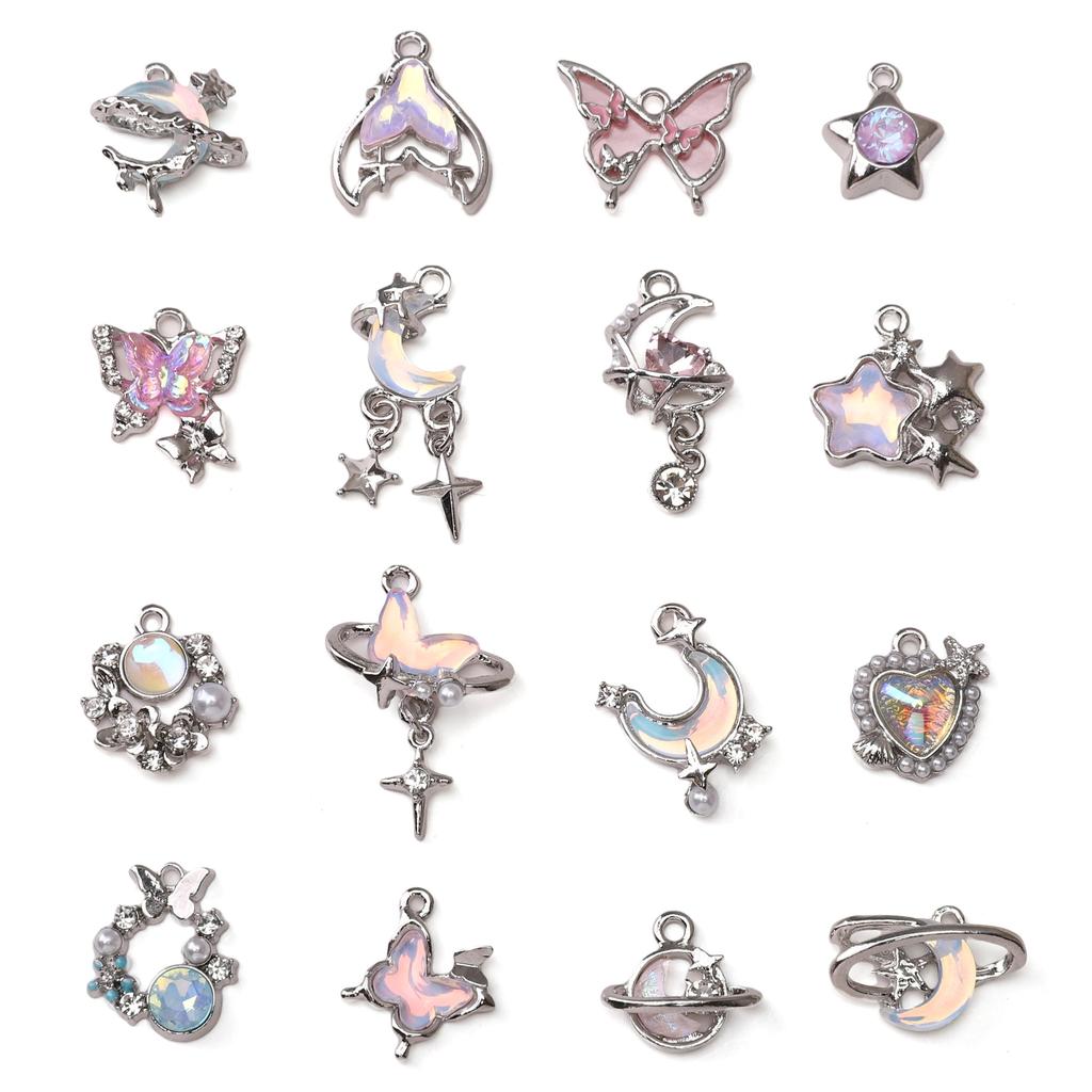 Slitinové přívěsky ve tvaru motýla, měsíce a srdce pro DIY náramek, náhrdelník, doplňky