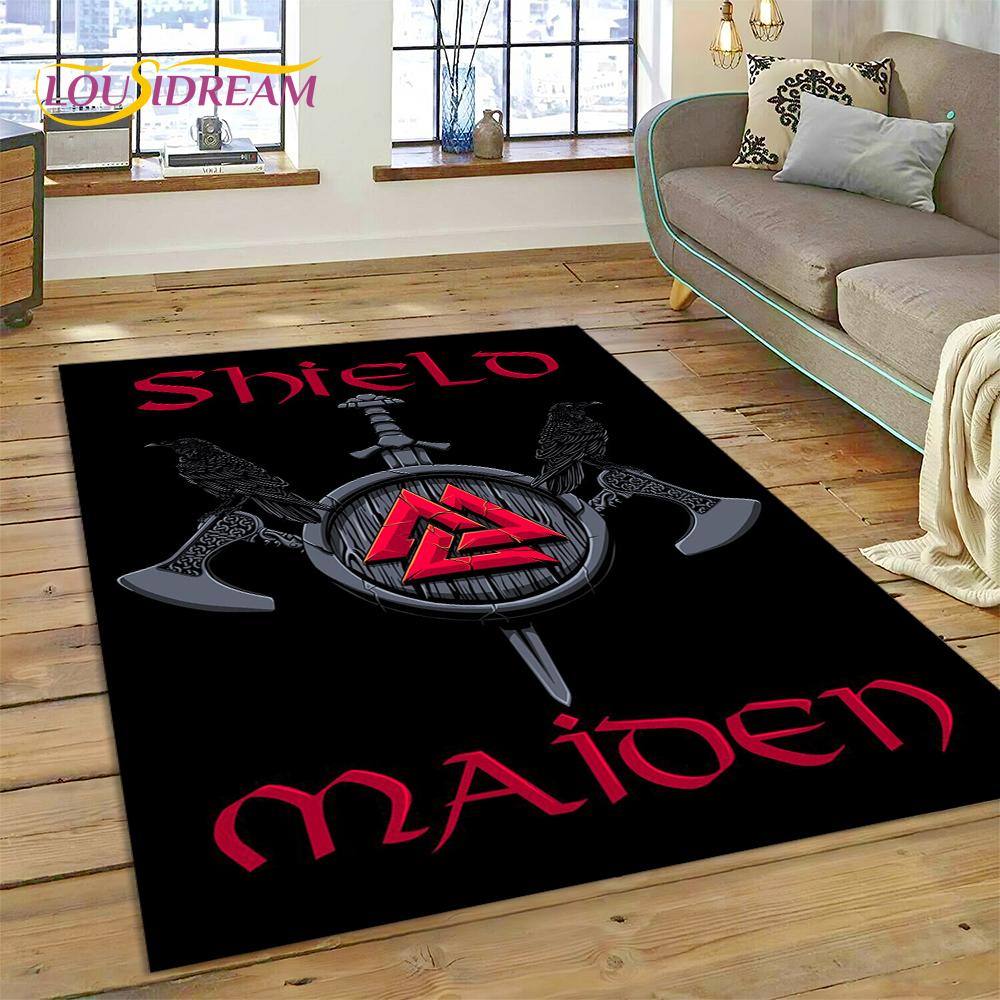 3D Nordic Viking Mythology Symbols Odin Cartoon Area Rug Large,Carpet for Home Living Room Sofa Doormat Decor,Non-slip Floor Mat
