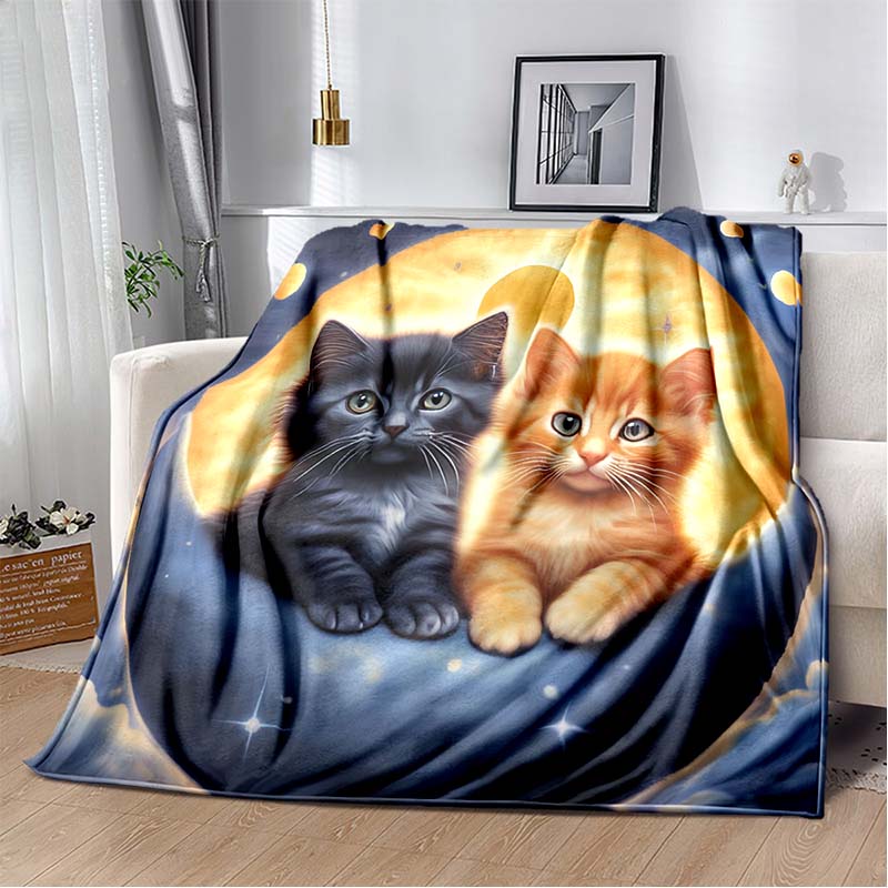Anime Cartoon Cute Cat Printed Blanket Flannel Sofa Bed Cover Warm Office Travel Oversized Exquisite Bedding Gift Soft Blanket
