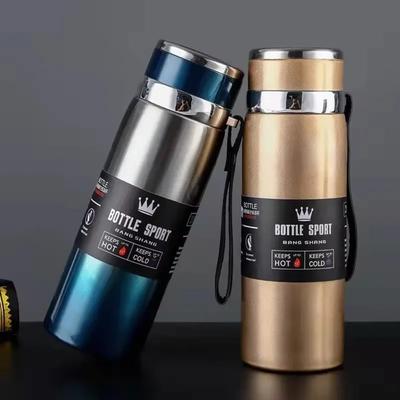 1000 ml Thermo-Wasserflasche, große Kapazität, doppelschichtiger Isolierbecher, rutschfester Boden mit Aufhängeseil, Isolierflasche