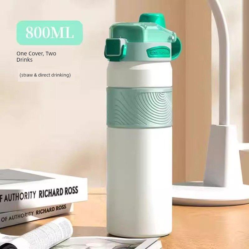 Large-Capacity Thermos Cup with Double Drinking Mouth and Straw, 316 Stainless Steel, Outdoor Portable Cup for Boys and Girls Going To School