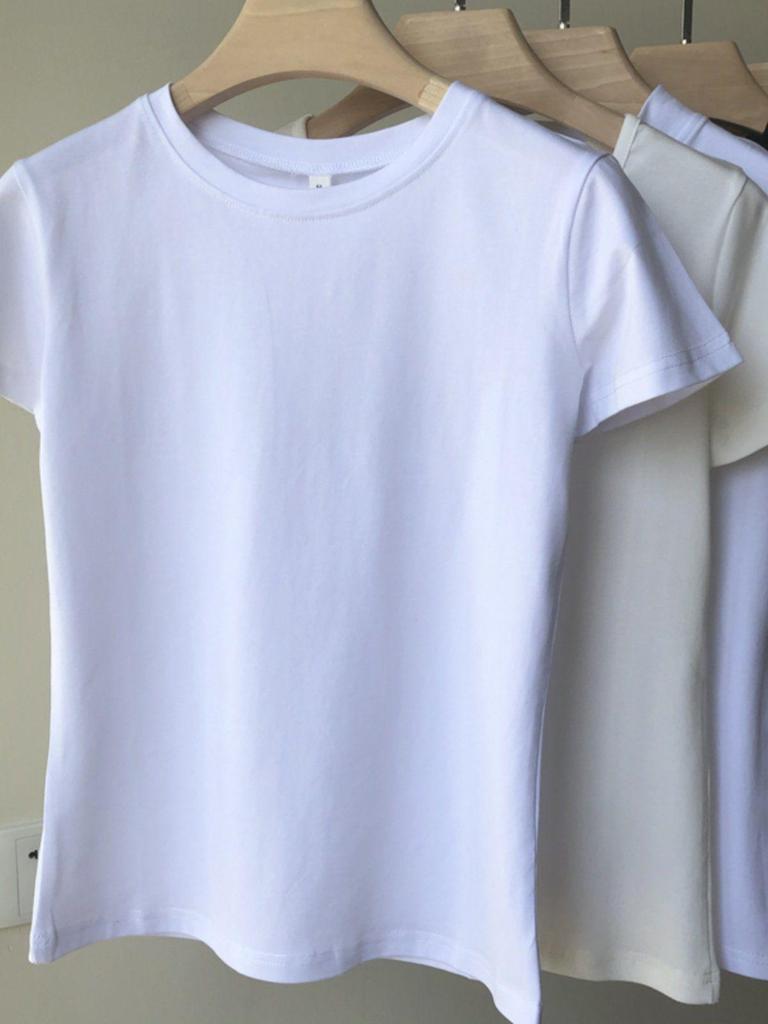 Women's Trendy Cotton Short-Sleeve Tee - Loose Fit, Solid Color, Korean Style, Summer 2025