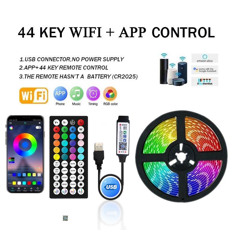 Tuya WiFi LED RGB Strip Lights Color Changing 5050 Led Lights Alexa Flexible Ribbon Luces for 5V USB TV BackLight Room Decor