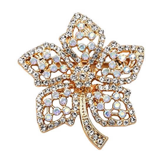 Electroplated Brooch Maple Leaf Brooch, 3D Hollow Design Lapel Pin with Durable Rhinestones, Anti-exposure Electroplating Badge for Coats Shirts Bags