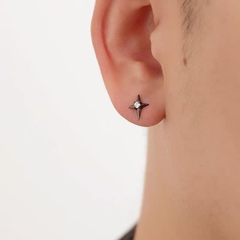Luxuriöse minimalistische vierzackige Stern Zirkon Ohrstecker für Männer und Frauen