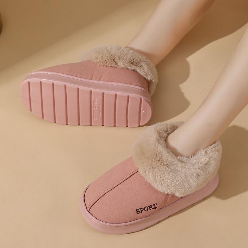 Női pamutcipő télen, beltéri hőszigetelő plüss és csúszásgátló vastag talppal, táskasarkú, női pamutcipő