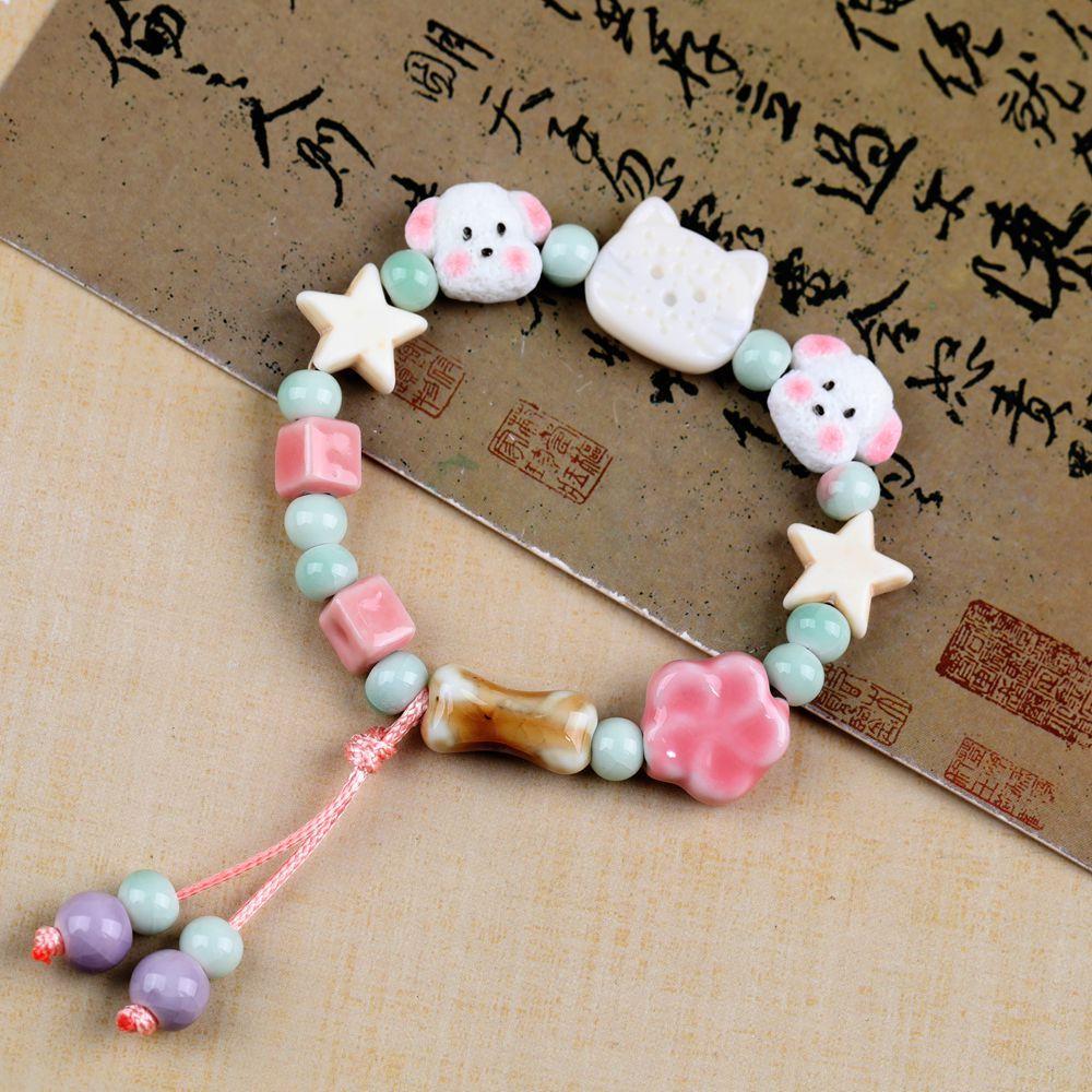 Jingdezhen Ceramic Bracelet, Single Loop Beaded Bracelet, New Chinese Cute Fresh Style Wrist Jewelry