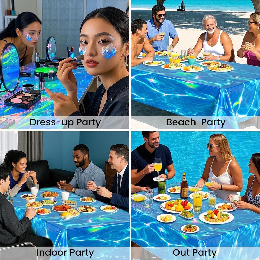 3 Pcs Iridescent Ocean Waves Tablecloths, 54 x 108 Inch Disposable Plastic Ocean Table Cloth, Water Print Tablecloths Ocean Table Cover for Beach