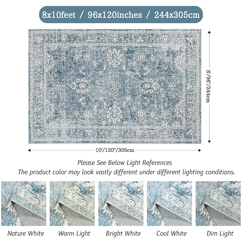 Madane 8x10 Area Rugs for Living Room, Anti-Slip Backing Area Rugs 8x10, Machine Washable Rugs 8x10, Soft Distressed 8x1 8 x10 синий