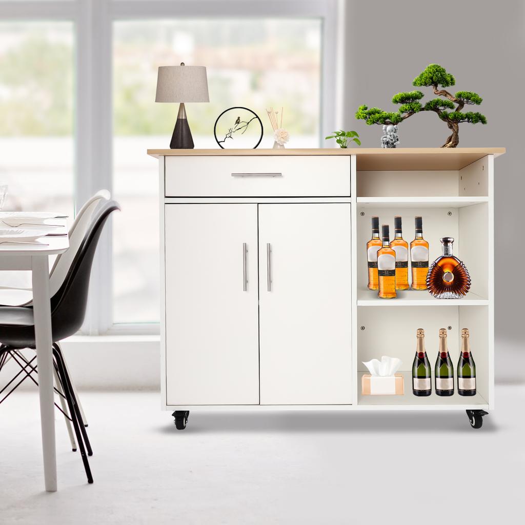 Wooden Kitchen Cart with Wheels, Mobile Kitchen Island with Drawer & Storage, Rolling Serving Trolley  Organizer for Dining Room