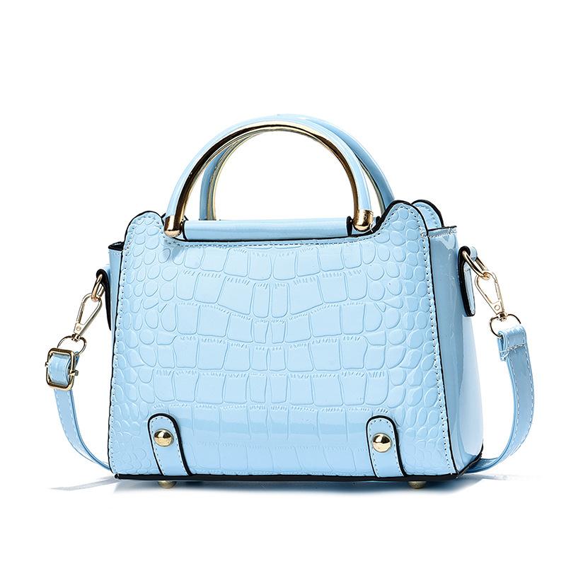Small Bag Trendy Crocodile Pattern Small Square Bag Handbag Solid Color Shoulder Bag Bright Leather Messenger Bag Women's Bag