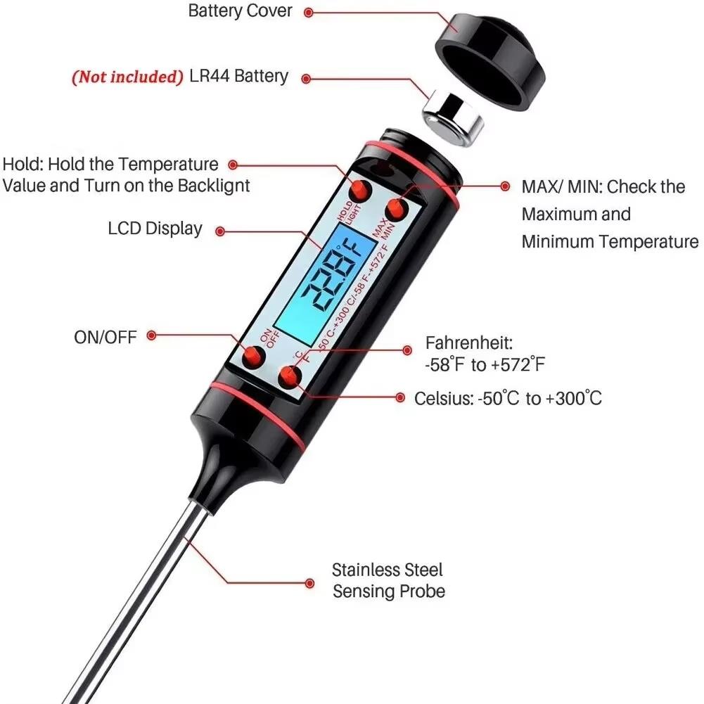 1Pcs Kitchen Food Baking Digital Thermometer Electronic Probe Type Digital Display Liquid Grill Thermometer
