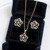 Elegant Zircon Lucky Clover Necklace Earring Set Women Light Luxury Geometric Pendant Jewelry Party Office Wear