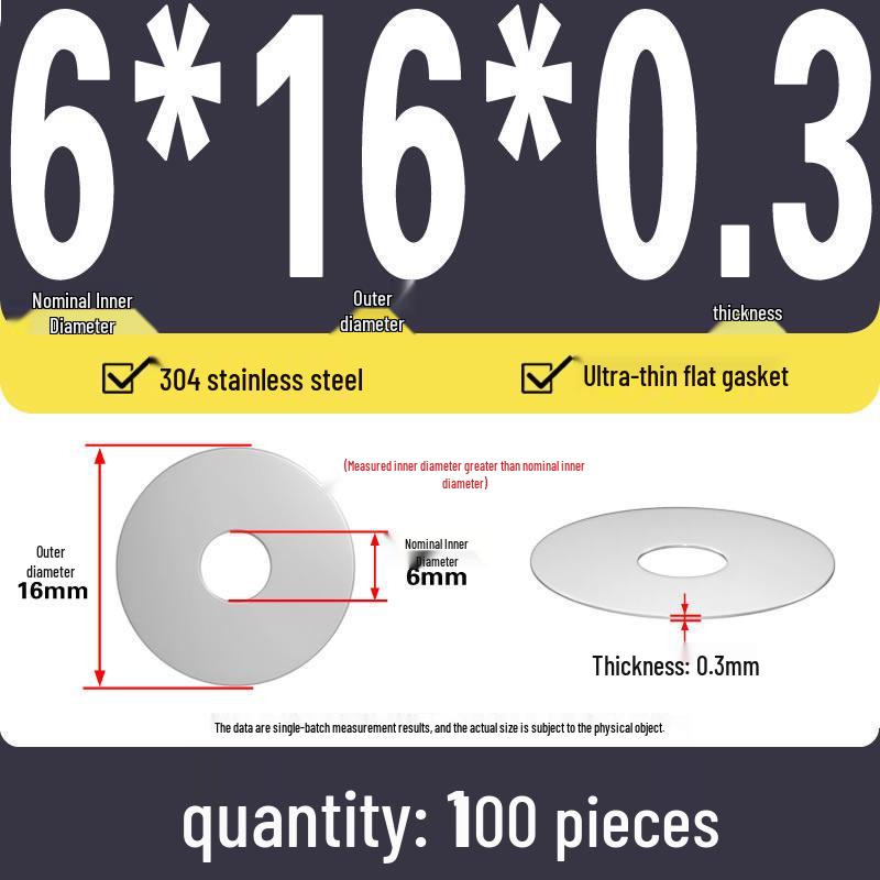 Plochá podložka z nerezové oceli 304 pro nastavení vůle hřídele (0,1/0,2/0,3 mm)