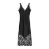2026 Spring European Style Satin Dress with Eyelash Lace Trim