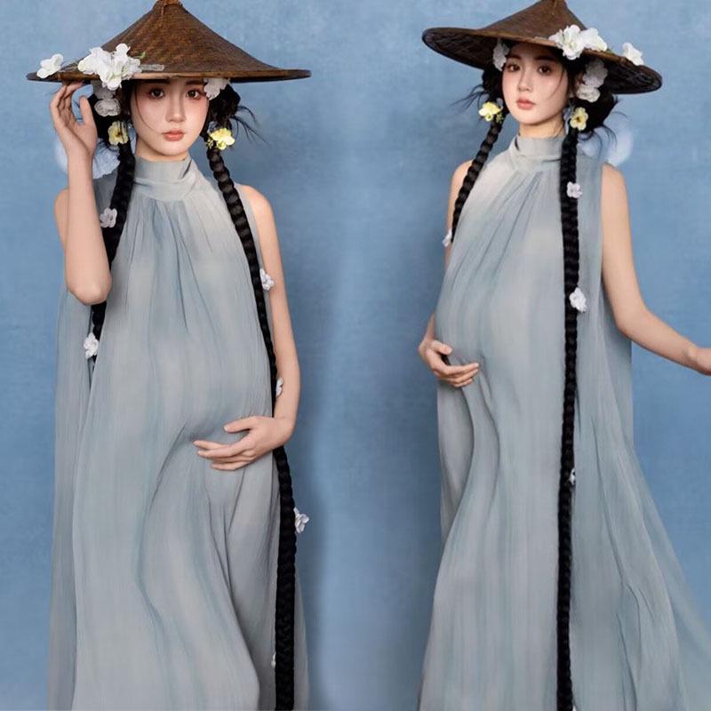 Retro Chinese Style Maternity Photoshoot Studio Wear One Size