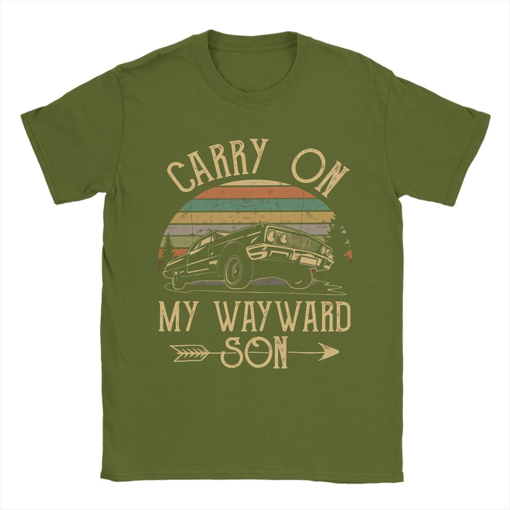 Supernatural Carry On My Wayward Son Dark Heather T-Shirts Men Novelty Crewneck Short Sleeve T Shirt Gift Idea Clothing