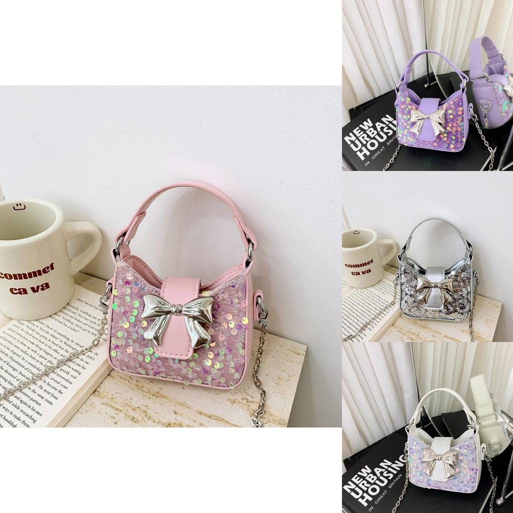 Toddler Girl Sweet Sequin Chain Purse With Breathable Polyester Lining For Daily Outings