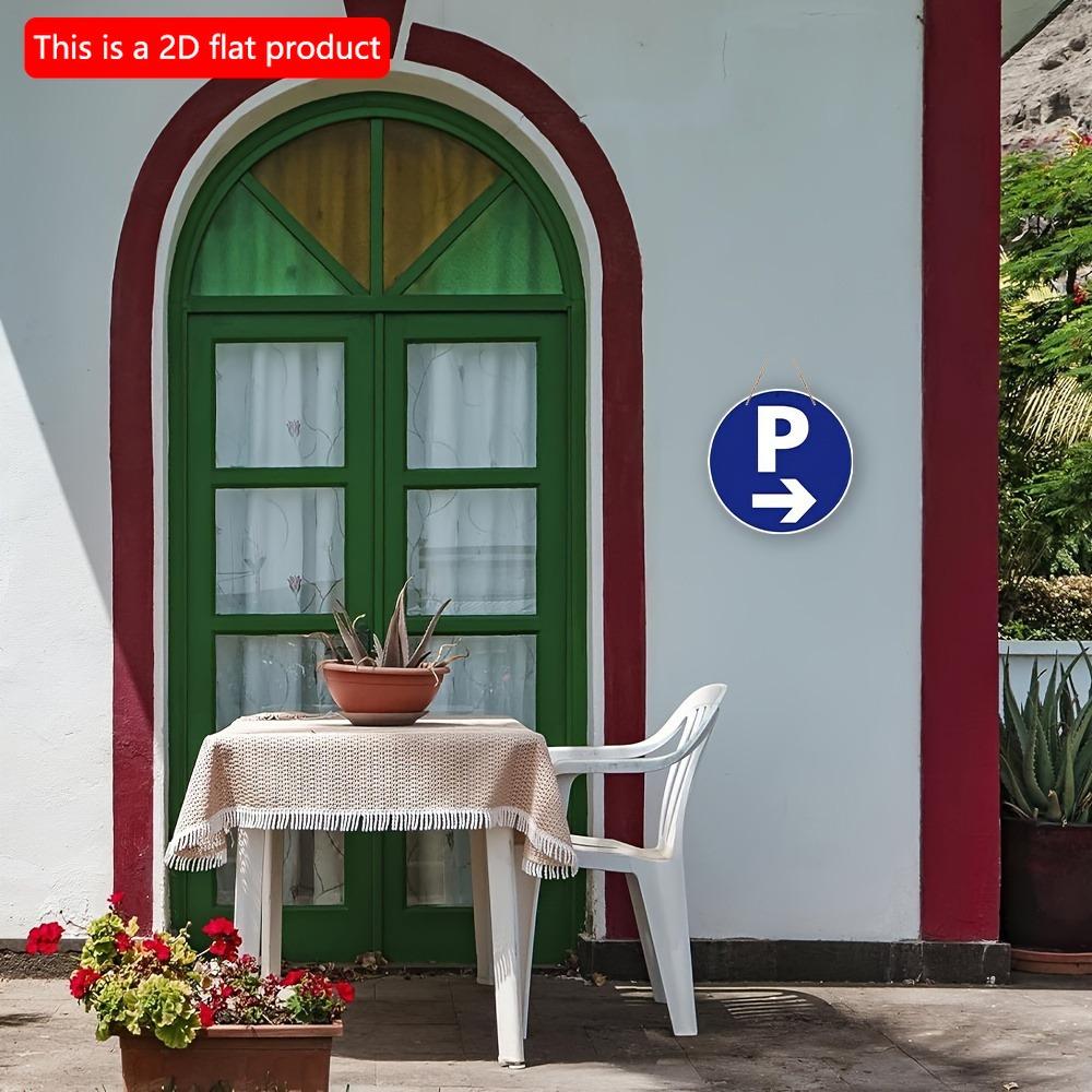 1 Stück 2D Flach Rund Holz Parkschild - 20cm mit Rechtem Pfeil, Französische Sprache, Wandmontage, Mehrzweck Außen Hofschild