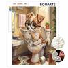 Pearl Painting Kit 5D/DIY Pearl Mosaic Inlaid Cute Puppy Reading Newspaper In Bathroom Home Wall Decoration Art